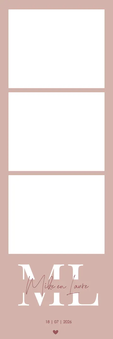 Fotostrip: Oudroze, met twee grote witte initialen.