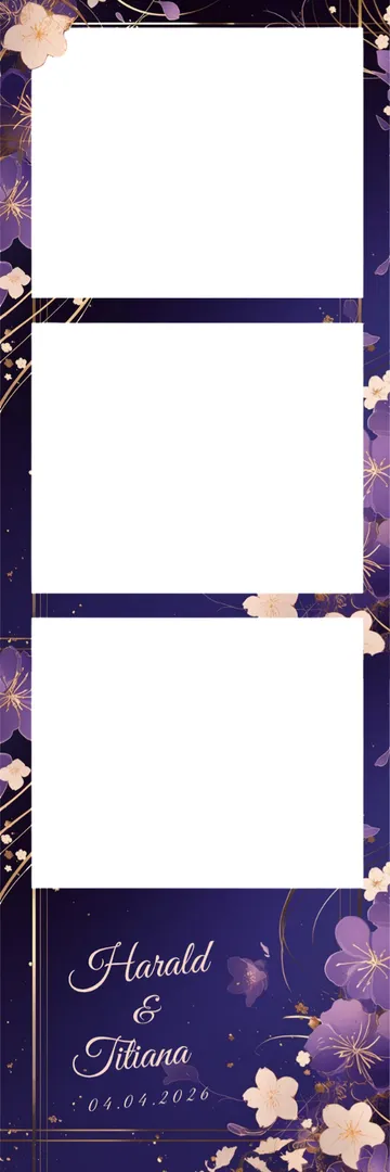 Fotostrip: Diep paars, met violette bloemen en gouden lijnen.