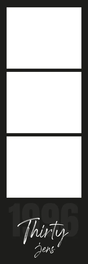 Fotostrip: Zwart, met '1996' en 'Thirty' in sierletters, voor een dertigste verjaardag.